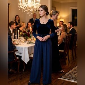 Jessica Howard Blue Velvet Jumpsuit Women's Size 14 Belted NEW Vintage.